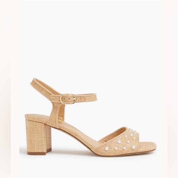 New in Box J. Crew Woven pearl heeled sandals in Toasted Woven Raffia - Picture 4 of 9